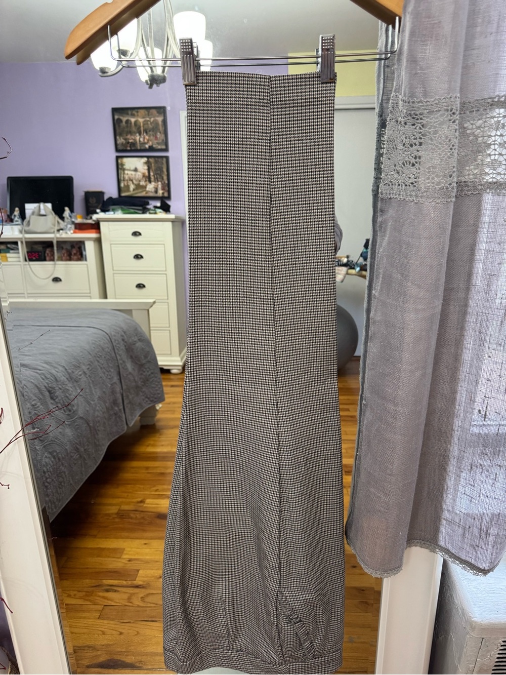 Zara Black & White Houndstooth Midi Skirt